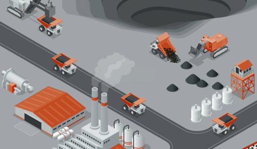 Isometric mining work scene concept